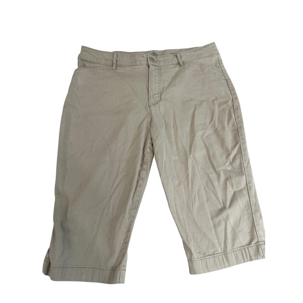 St Johns Bay Khaki Capri Pants Womens 14P Tan Cotton Blend Stretch Mid Rise